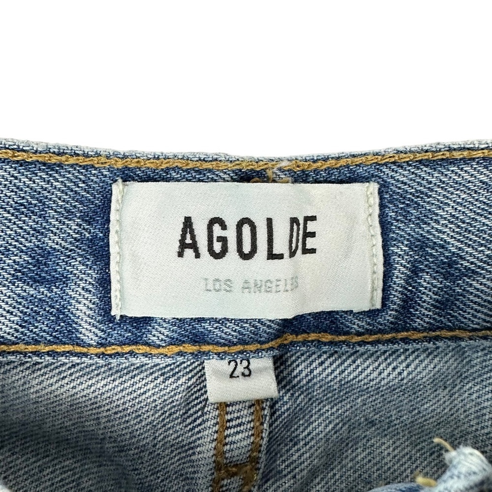 NWT Agolde Sz 23 Women's Blue Distressed Button Fly 90s Crop Jeans - Picture 5 of 15